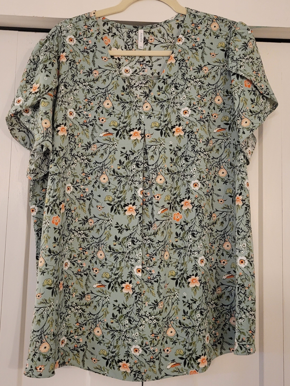 Sage Floral Short-Sleeve Blouse